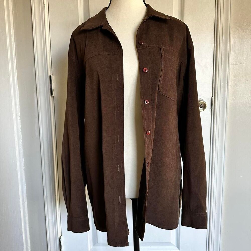 Allison Daley Women's Brown Faux Suede Shacket, 12 Western Boho Neutral